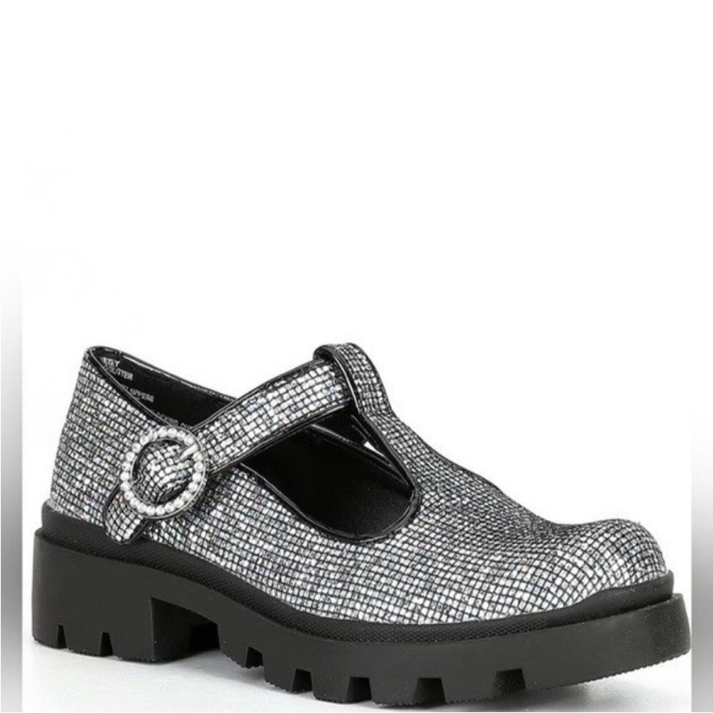 Steve Madden Girls Glitter Sparkle Disco Suzey Mary Jane‎ Lug Sole Shoes Youth 3